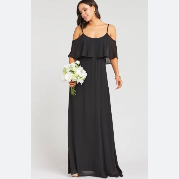 Show Me Your Mumu | Caitlin Ruffle Maxi Dress Black Chiffon Large
